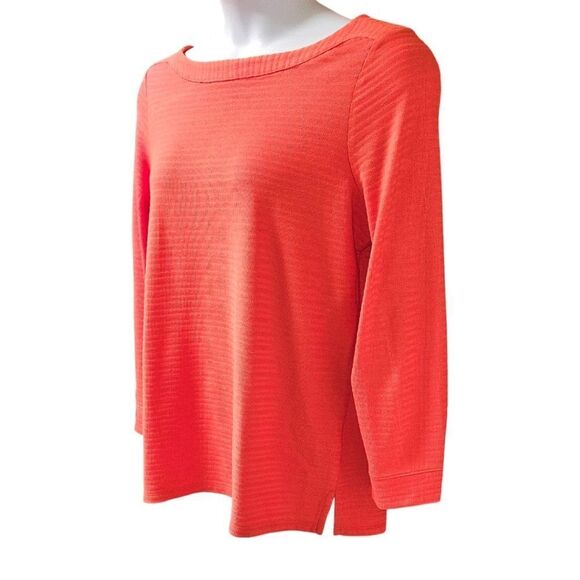 TALBOTS PLUS Women's Tangerine Color long sleeve Ribbed Stripe Top 1X - Picture 3 of 13